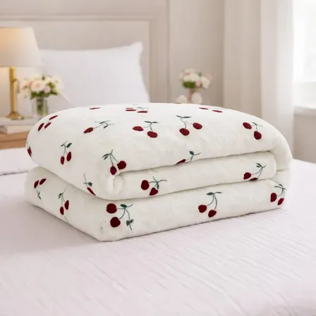 Cobertor Casal Veludo Manta Cerejas Microfibra Toque Macio Cerejas