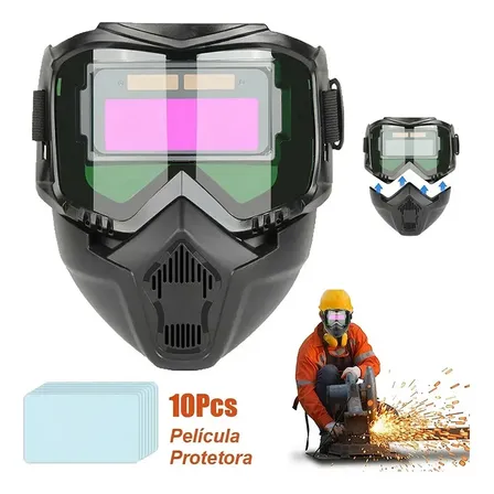 Máscara De Solda Eletrônica Automática Escurecimento Careta Profissional True Color Para Soldagem Tig Mig Mag Mma Com Protetor Facial E Lente De Alta Definição Confortável E Resistente Preto