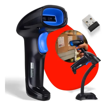 Leitor Código De Barras Sem Fio Usb De Mão Bar Code Scanner 1d Laser Linear Cor Preto - Marca Hardline 127/220v
