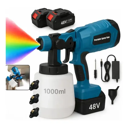 Pistola De Pintura Portátil Pulverizadora Elétrica Profissional 2 Baterias 48v Sem Fio Pintor 1000ml Sem Escovas Espuma Viva