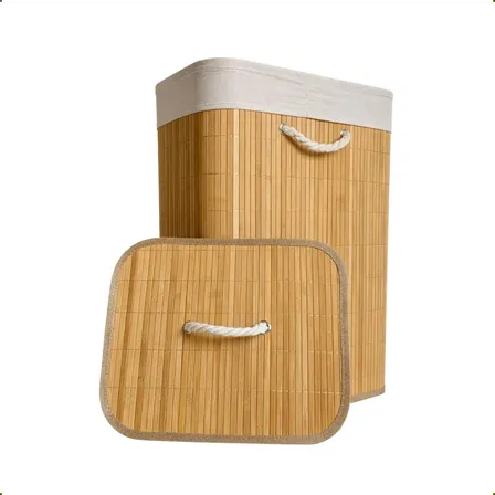 Cesto De Roupas Sujas De Bambu Grande 72 Litros Retangular Caixa Organizadora De Bambu Natural Com Forro De Linho Para Organizar Banheiro Brinquedo Decorativo