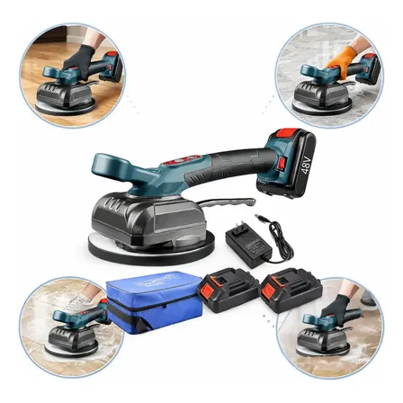 Maquina Assentar Piso Porcelanato Sem Fio Vibratória Ventosa 2 Baterias 48v Bolsa Transporte