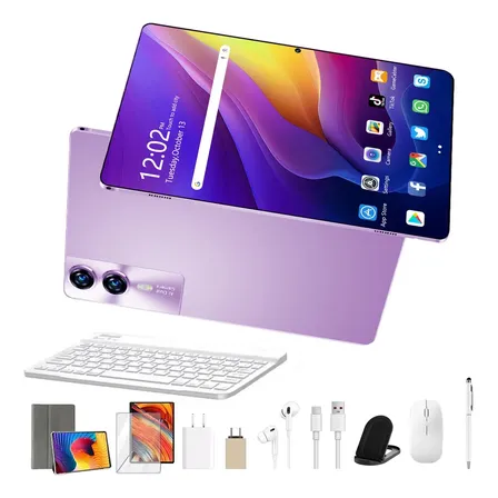 Tablet Android 15 Tab Kit Completo S12 Ram 12 Gb 512 Gb 11.6'' Full Hd Wifi 2.4/4g/5g Dual Sim Bateria 8800mah Com Chip Caneta+teclado E Mouse Para Estudos E Trabalho Roblox Youtube 2 Em 1 Cor Lavanda