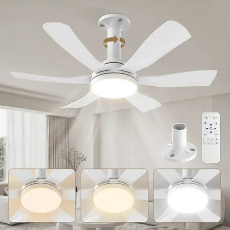 Ventilador De Teto Fansvento 71cm Com Controle Remoto Com Luz, 6 Pás, 6 Velocidades, 3cct, Soquete E27, Função Memória, Temporizador, Silencioso, Rápida Instalação Para Quarto E Sala