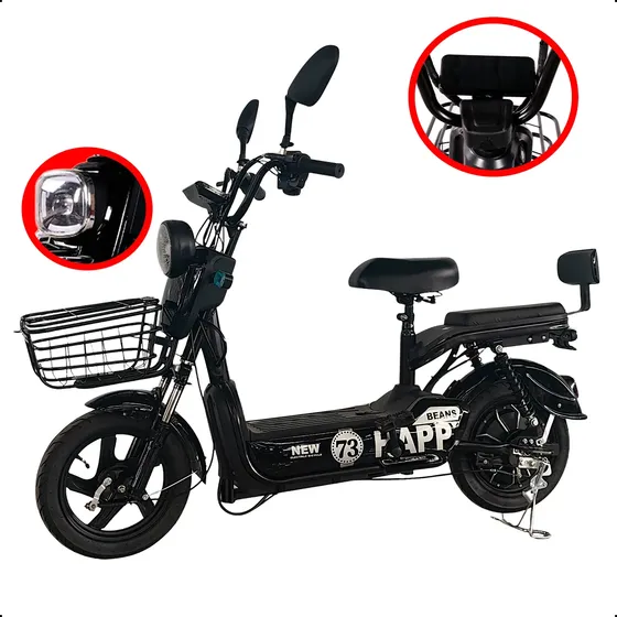 Bicicleta Elétrica 500w 48v Moto Scooter Bateria Removível Preto