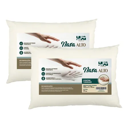 Kit 2 Travesseiros Viscoelástico Hug Nasa Alto 60x40x17 Cm