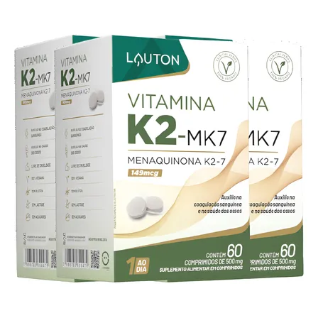 Combo 3 Vitamina K2 Mk7 - 100mcg Matéria Prima Importada Sem Sabor