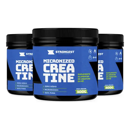 Kit 3x Creatina Monohidratada 100% Pura 300g Strongest Sem Sabor
