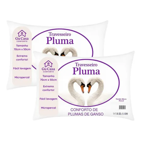 Kit 2 Travesseiros Plumas 70x50cm Tradicional Antiácaros