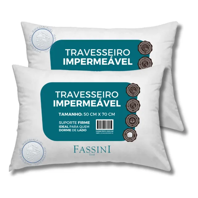 2 Travesseiros Antialérgico Impermeável 50x70 Lavável