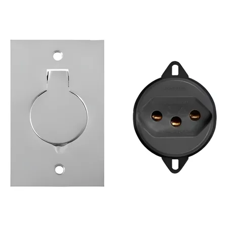 Kit Placa Piso Aço Inox 4x2 + 1 Tomada 20a Prateado