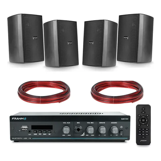 Kit Som Ambiente Frahm Amplificador Bluetooth Usb + 4 Caixas
