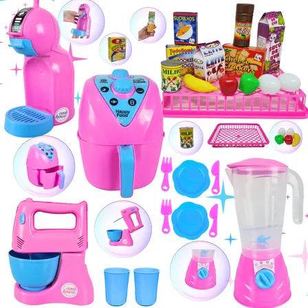 Kit Cozinha Brinquedo Eletrodomésticos + Comidinhas - 24pcs