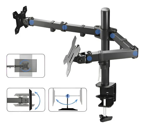 Suporte 2 Monitor Tv Aço Mesa Articulad Vesa Ajuste Promoção Black