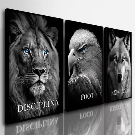 Quadros Decorativos Leão Águia Disciplina Motivação 122x60cm