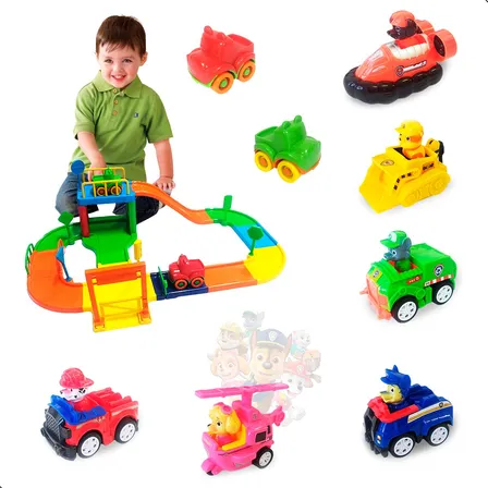 Pista Com Kit 6 Patrulha Canina Carrinhos Brinquedo Corrida