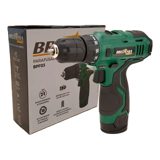 Furadeira Parafusadeira Sem Fio 12v 10mm Britânia Bpf03