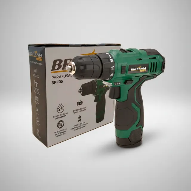 Parafusadeira Furadeira A Bateria 3/8 12v Bpf03 Britânia Verde 127/220v