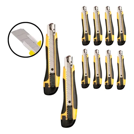 Kit 10 Estilete Profissional Emborrachado 18mm Com Trava