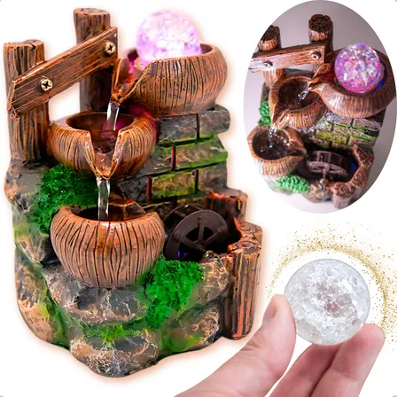 Fonte De Água Cascata Relaxante Decorativa 3 Quedas Moinho Colorida 127/220v