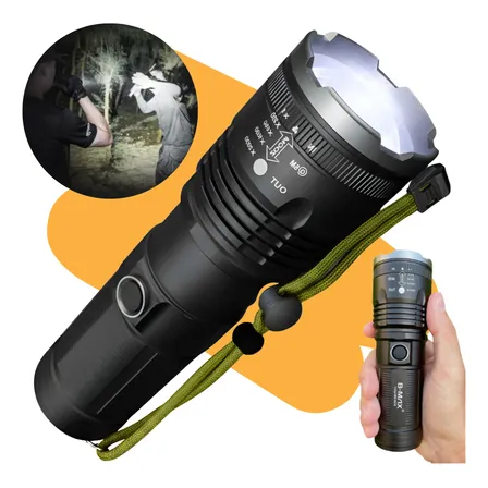 Lanterna Tática Militar Led Potente Alcançe 2km Recarregavel Branca Neve Preta