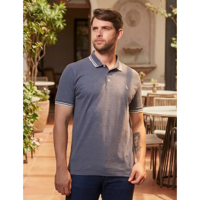 Camisa Polo Mescla Reserva Friso Duplo Marinho Liso Gg