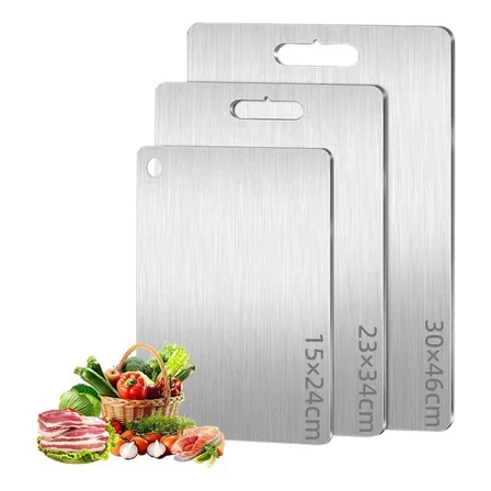 Tábua Corte Legumes Carne 3 Peças Cortar Dupla Face Aço Inox Prateado