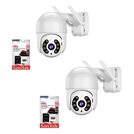 Kit 2 Camera Ip Icsee Wifi + 2 Cartão De Memória Sd 64gb Branco