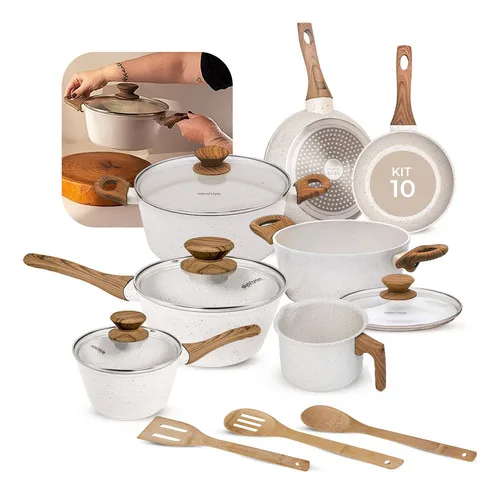 Jogo De Panelas Antiaderente Cerâmica Mimo Style 10 Peças Mármore