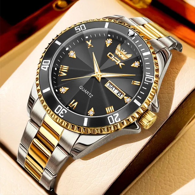 Opk Relógio Masculino De Quartzo À Prova D'água 8171 Prateado Dourado Preto