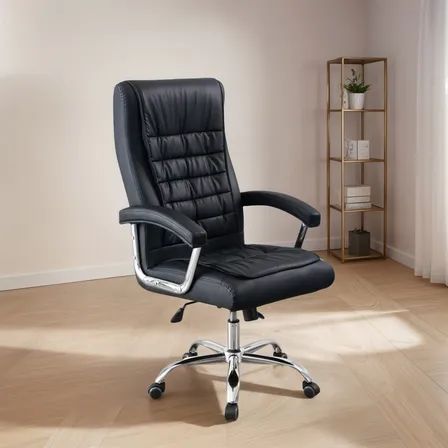 Cadeira Presidente De Couro Mola Ensacada Escritório 150kg Preto Couro Sintético