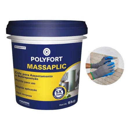 Cola Azulejo E Pastilha Parede Massaplic Branco 5kg Pulvitec Branco