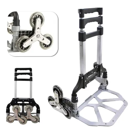 Carrinho De Mão Transporte Carga Dobrável Para Subir Escadas Preto