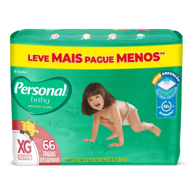 Fralda Protect & Sec Xg Com 66 Unidades Personal Extra Grande (xg) Sem Gênero