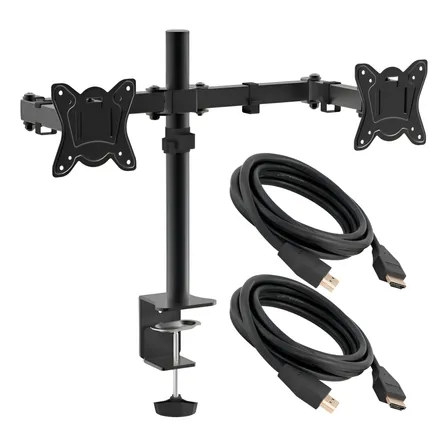 Suporte Para 2 Monitores Articulado Até 27 + 2 Cabos Hdmi Preto Preto