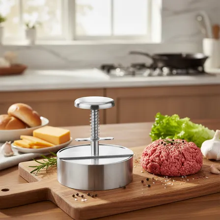 Prensa Para Hambúrguer De Aço Inoxidável Com Botão De Mola