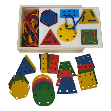 Alinhavos Formas Geométricas 24 Peças Em Madeira Educativos Variadas