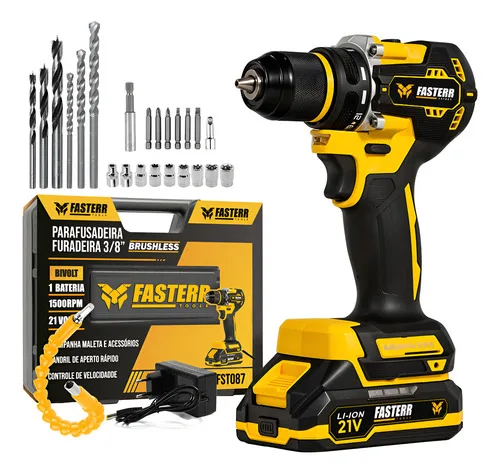 Parafusadeira Faster 21v Brushles Profissional Mandril Metal Amarelo 21v 60hz
