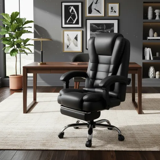 Cadeira Escritório Presidente Ergonômica Apoio Pés Giratória