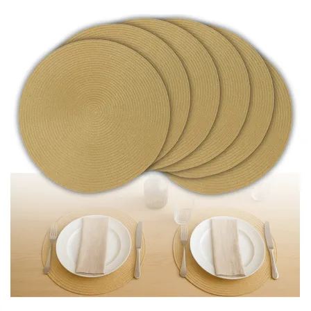 Kit 6 Jogo Americano Redondo Sousplat Mesa Posta 37cm Dourado Listras