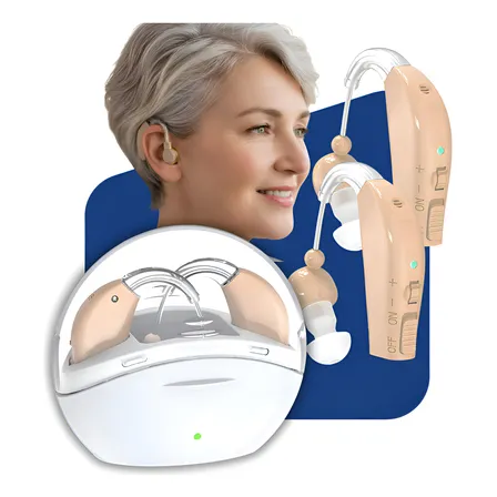 2 Amplificador Aparelho Auditivo Portátil Discreto Recarreg Bege