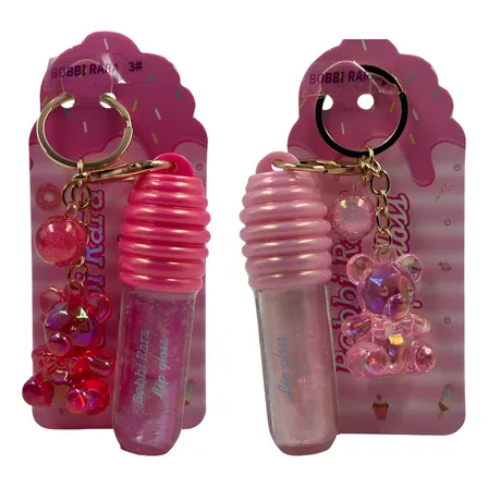 Kit 2 Un Lip Gloss Chaveiro Bobbi Rara Hype Viral Meninas Rosa
