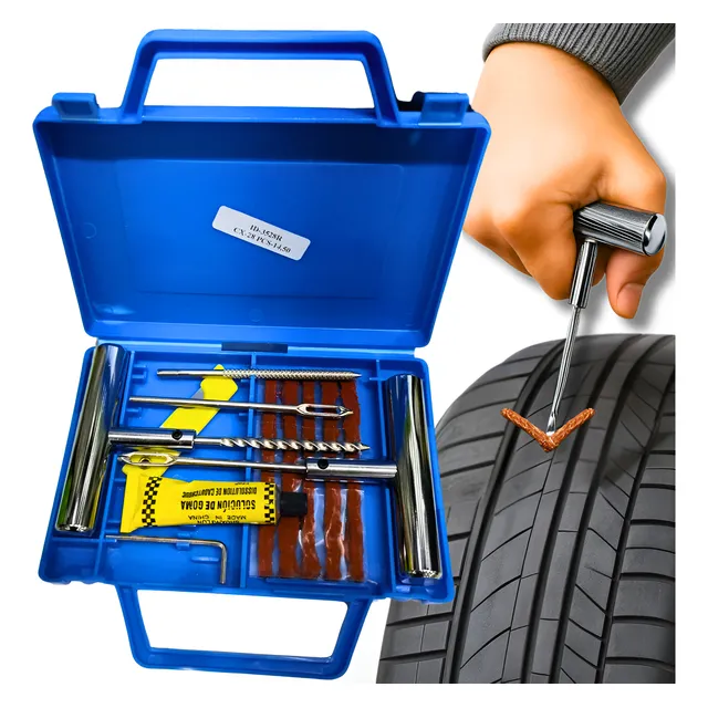 Kit Conserto Pneus Furado Sem Câmera Carro Moto Maleta 13pçs Reparo De Furos Borracheiro Profissional Refil Tarugo Macarrão Remendo A Frio Emergência Viagem Tubeless Metal Completo