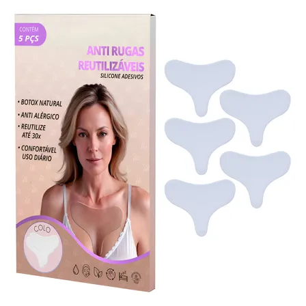 5 Adesivos Anti Rugas Silicone Peito Rejuvenesça Dormindo