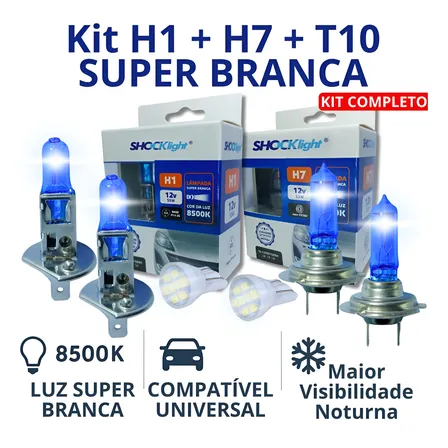 Kit 6 Lampada Farol Alto Baixo Lanterna Sup Branca H7 H1 T10