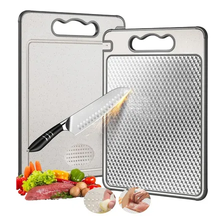 Tabua De Corte Para Cortar Dupla Face Aço Inox 304 Livre Bpa Geométrico Prata