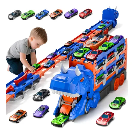 Caminhão De Engolir Dinossauro Transformável Brinquedo 7 Em1 Azul