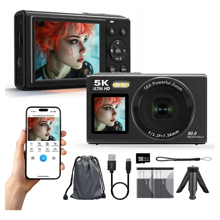 Câmera Digital 5k Fotografica Infantil 80mp Tela Dupla Uhd Preto