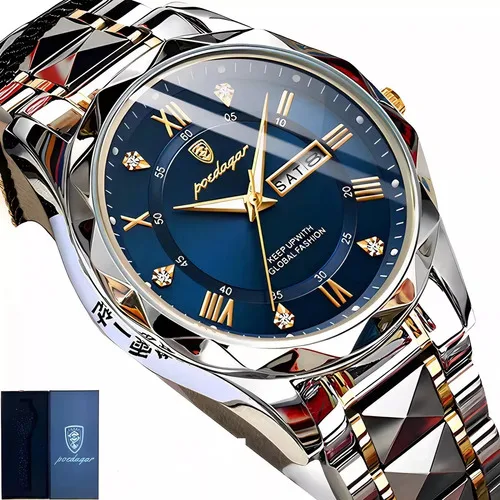 Relógio De Luxo Poedagar Masculino Original Old Money Aço Nf
