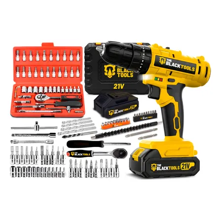 Parafusadeira Furadeira Sem Fio Impacto 21v Com Acessórios Amarelo 127/220v 60hz